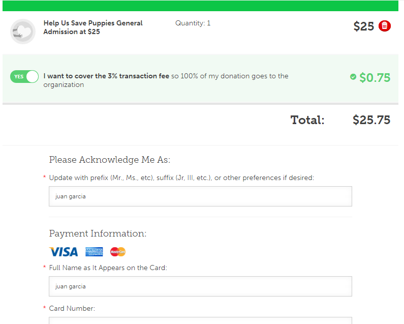 Sample checkout page