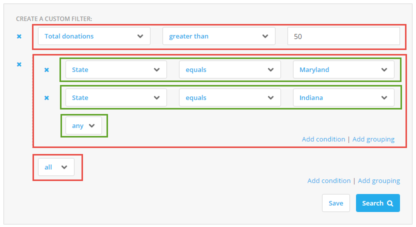 Example of filtering using a grouping