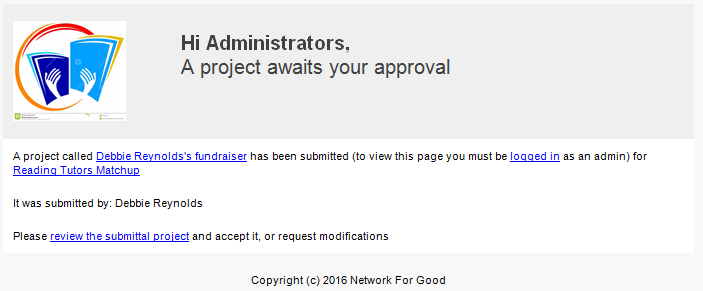 sample of email notice that fundraiser is awaiting approval